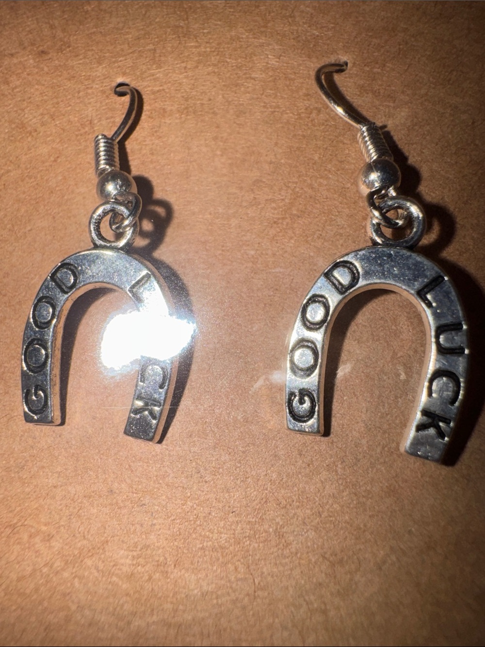 Silver-Tone Horseshoe 'Good Luck' Drop Earrings